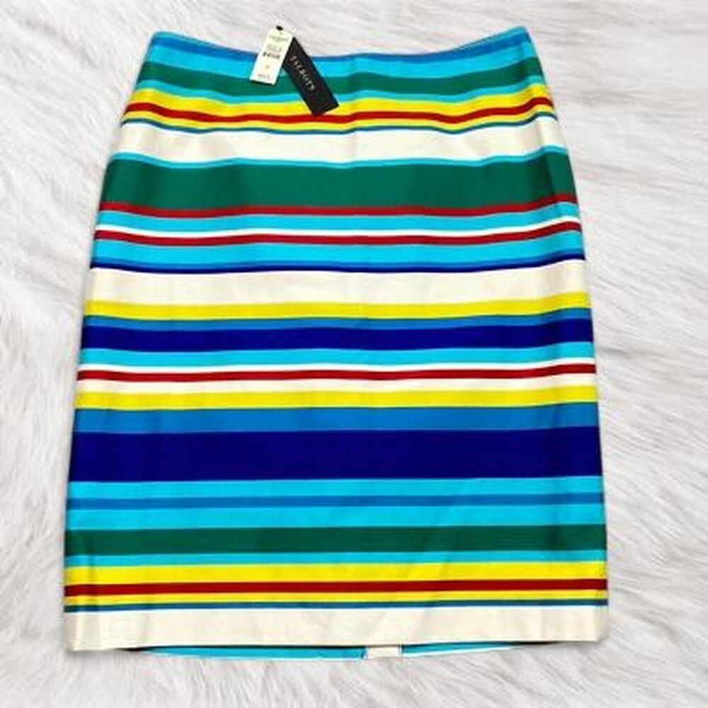 Talbots NWT Striped Pencil Skirt Plus Size 18W Colorful Bright Lined Knee Length